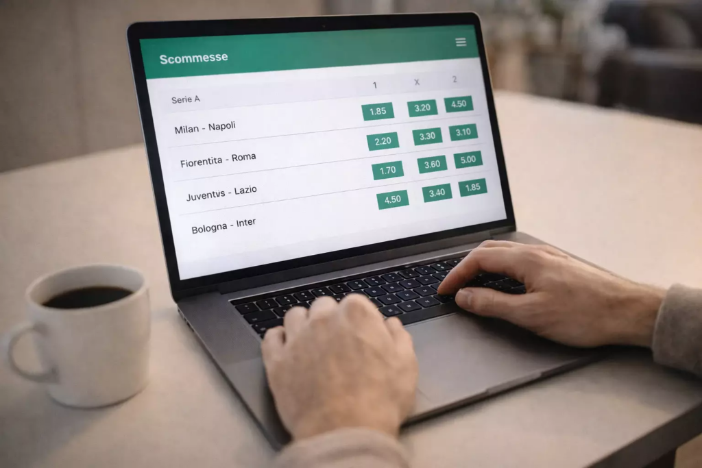 Schermo con diverse tipologie di scommesse calcistiche disponibili