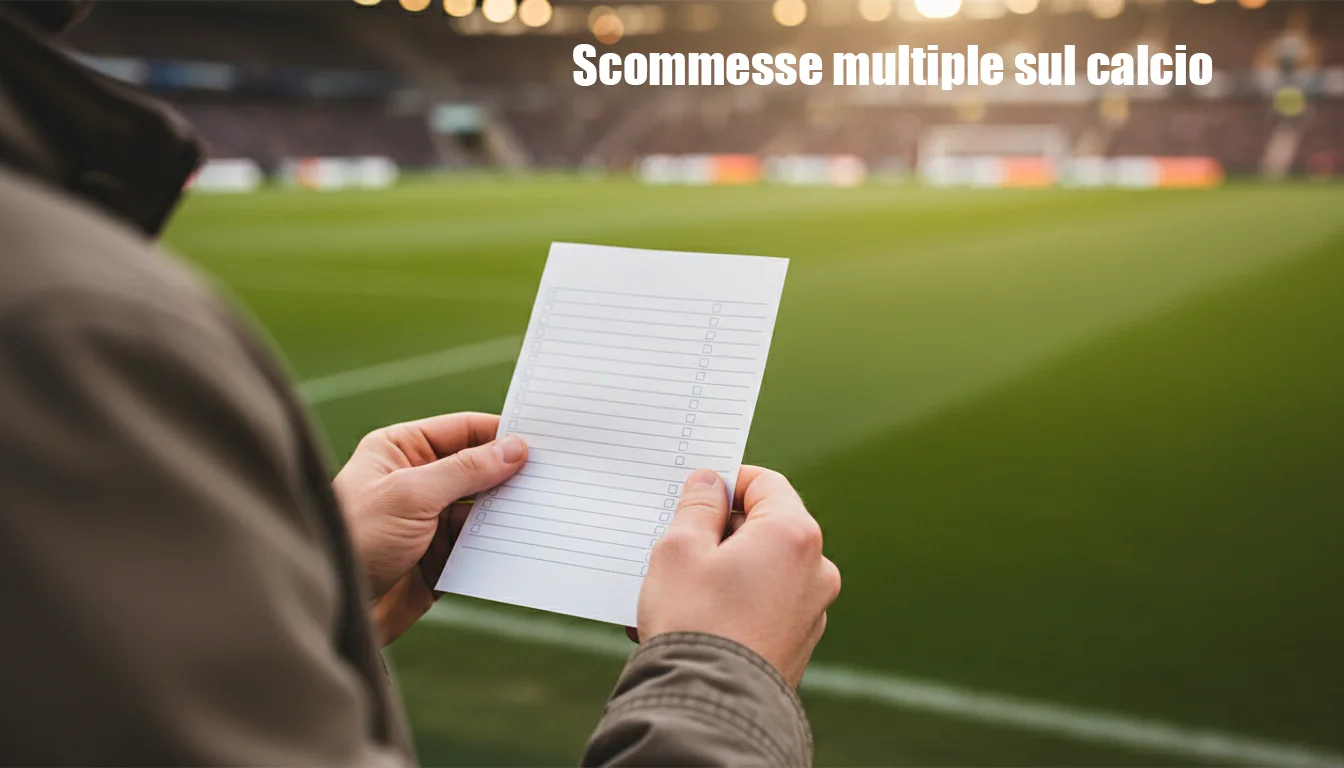 Persona con schedina in mano davanti a uno stadio di calcio