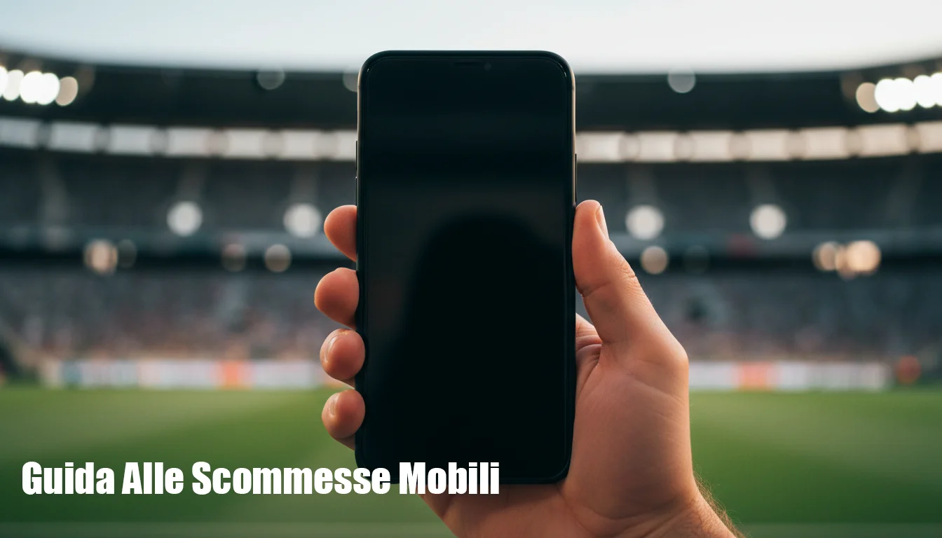 Mano che tiene uno smartphone davanti a un campo da calcio verde sfocato