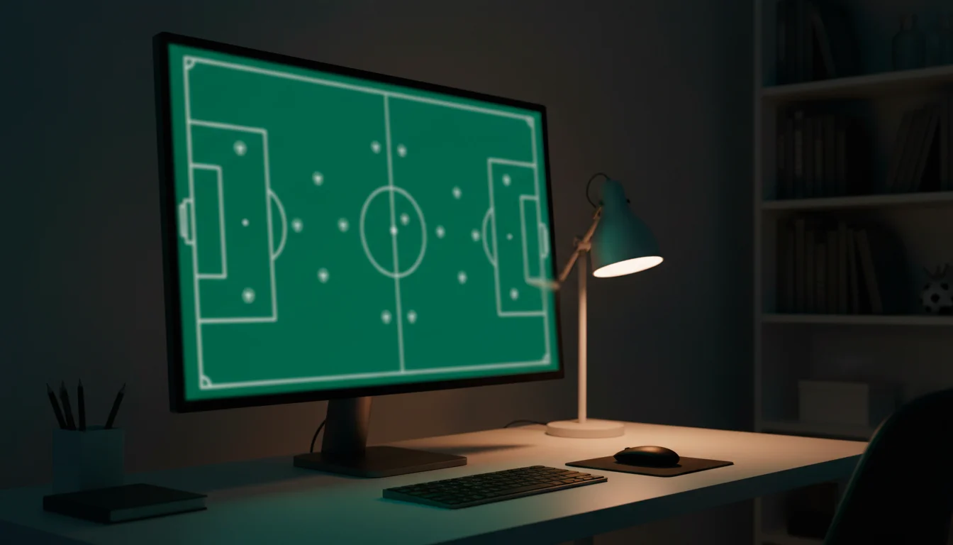 Schermo con sagome stilizzate di calciatori su sfondo di campo verde