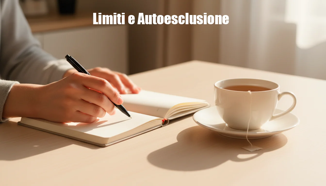 Mano che posa una penna su un blocco note accanto a una tazza di tè