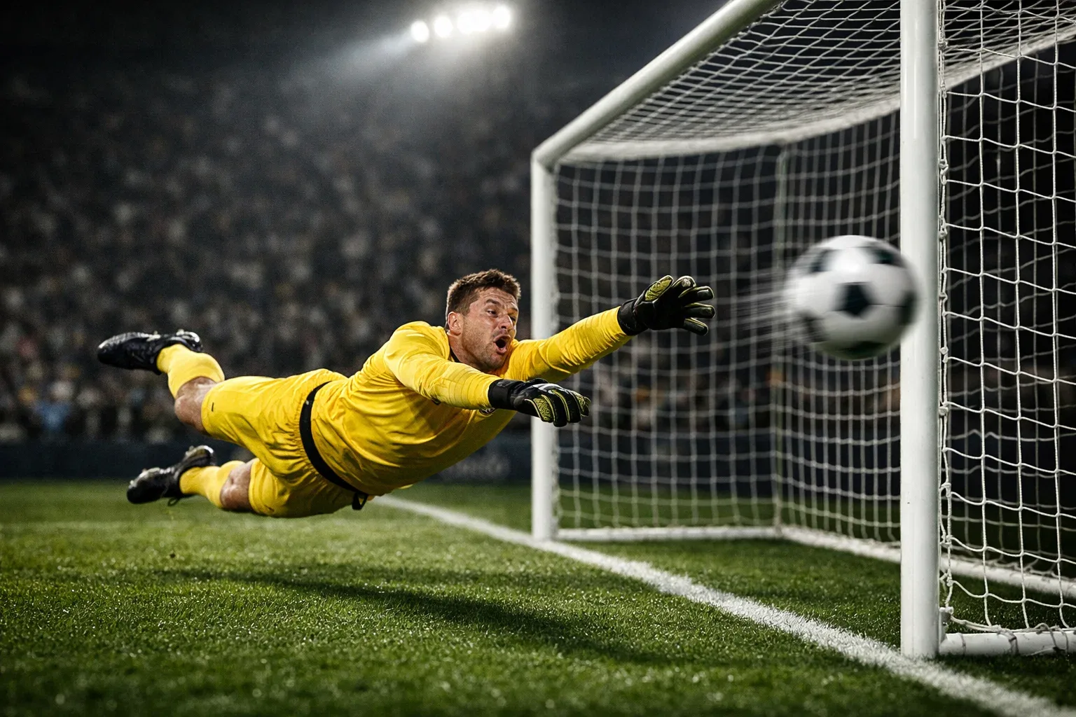 Pallone che entra in rete durante un tiro in porta con portiere battuto